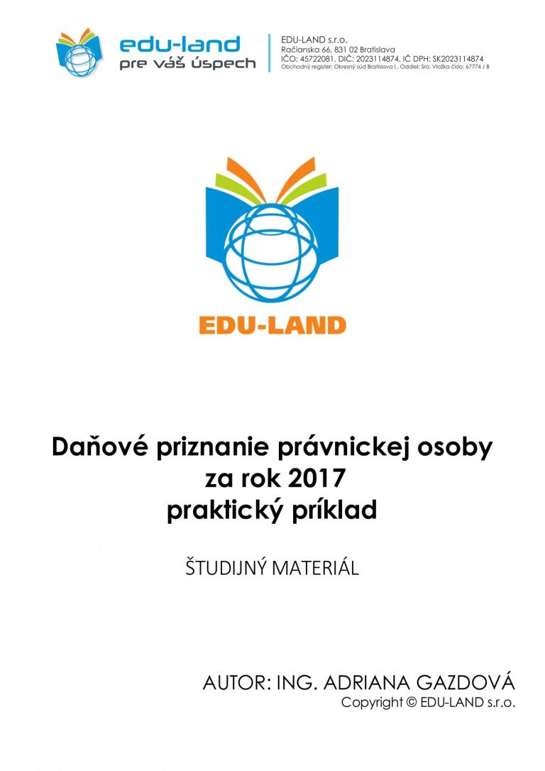 Daňové priznanie prábnickej osoby za&nbsp;rok 2017 - praktický príklad